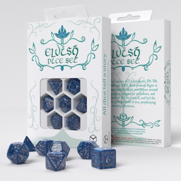 De Set de 7 Dés - Elfique Bleu et argent