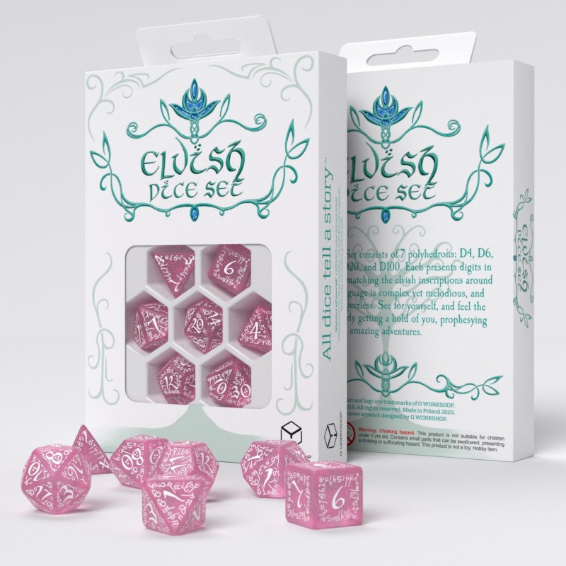 Dé Set de 7 Dés - Elfique Rose et Blanc