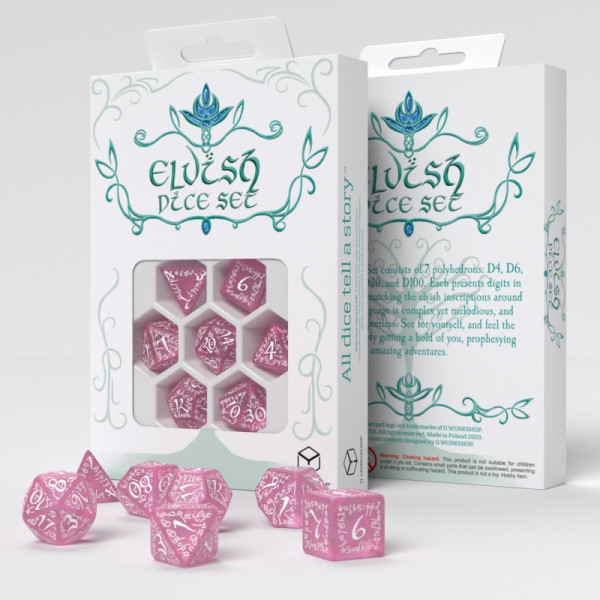 Dé Set de 7 Dés - Elfique Rose et Blanc