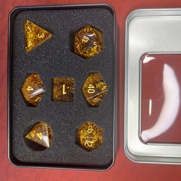 De Set de 7 Dés - En Verre Orange Fissuré