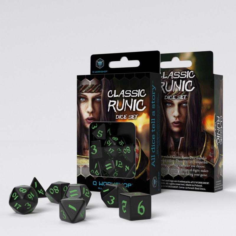 Dé Set de 7 Dés - Classic Runic Noir et Vert