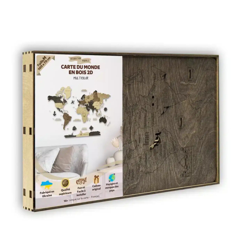 Carte du monde en bois 2D Multicolor (100x80 cm)