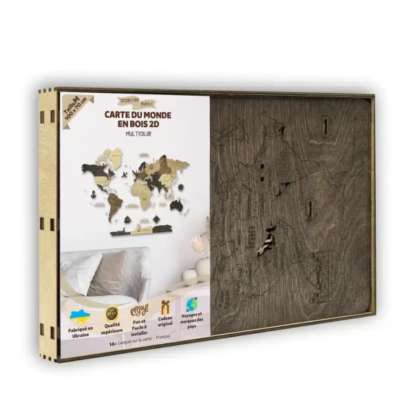 Carte du monde en bois 2D Multicolor (100x80 cm)