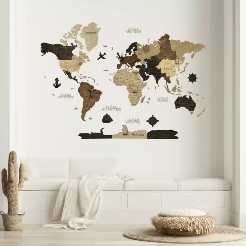 Carte du monde en bois 2D Multicolor (100x80 cm)