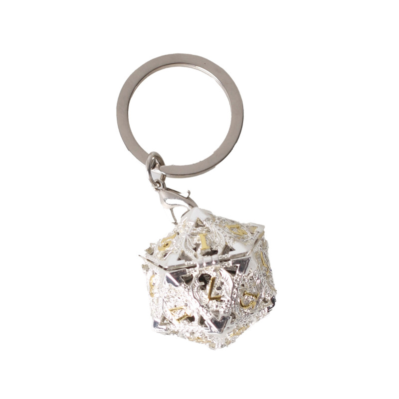 Porte Clé - D20 Argenté et Lot de 7 Mini Dés 5mm