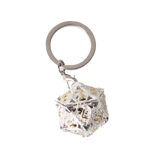 Porte Clé - D20 Argenté et Lot de 7 Mini Dés 5mm