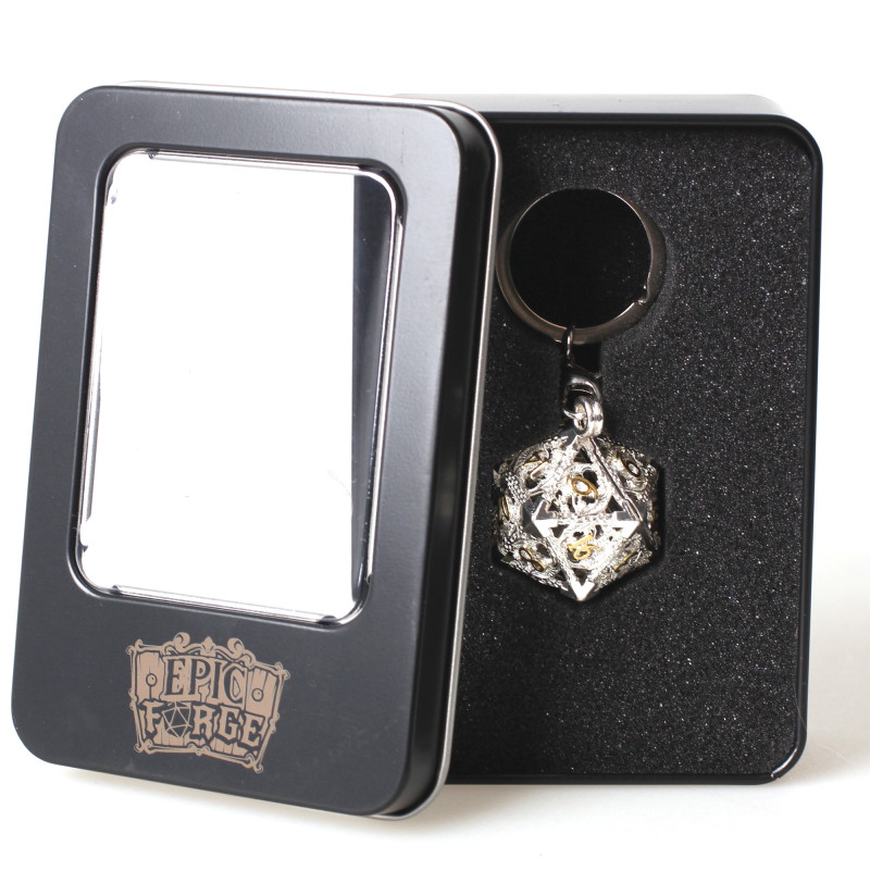 Porte Clé - D20 Argenté et Lot de 7 Mini Dés 5mm