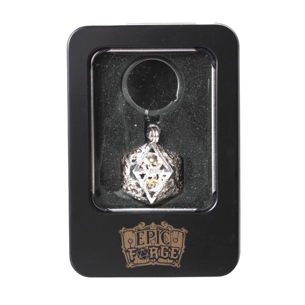 Porte Clé - D20 Argenté et Lot de 7 Mini Dés 5mm