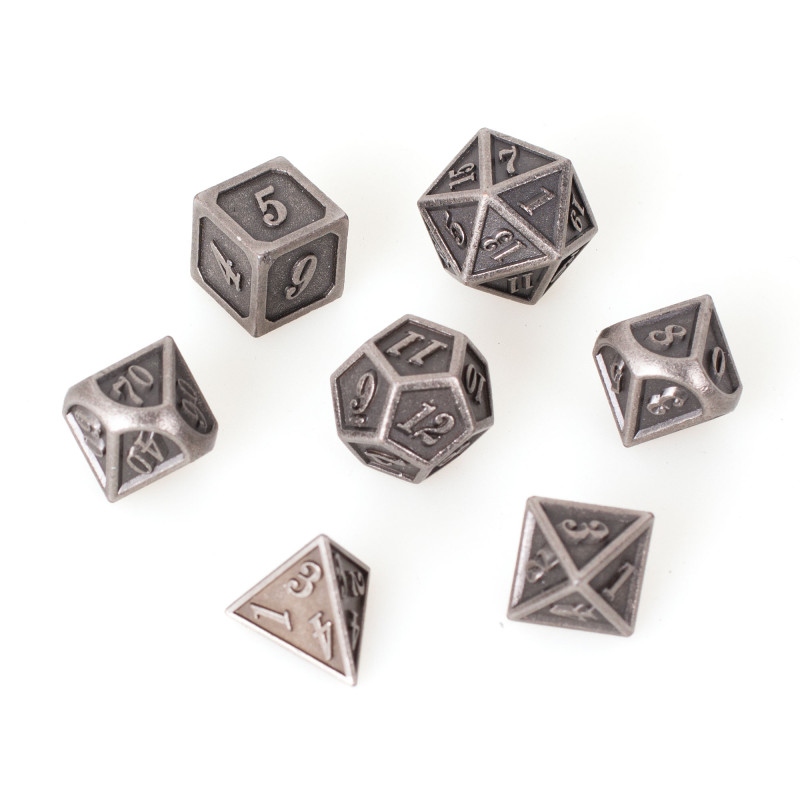 Dé Set de 7 Dés Métal - Outlined Silver