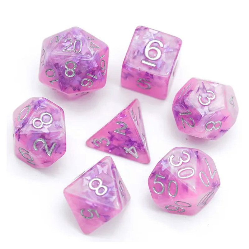 Dé Set de 7 Dés - Résine Gamme Insert Papillon Rose
