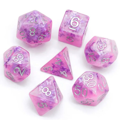 Dé Set de 7 Dés - Résine Gamme Insert Papillon Rose