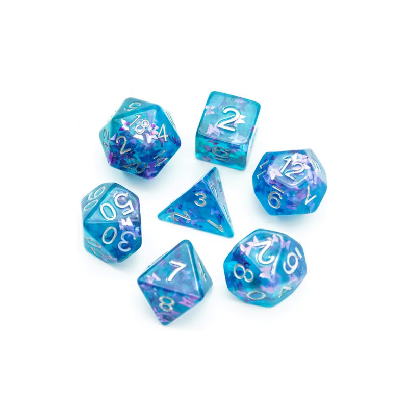 Dé Set de 7 Dés - Résine Gamme Insert Papillon Bleu