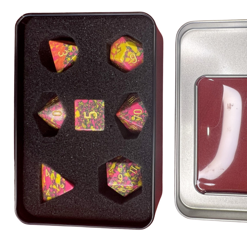 Dé Set de 7 Dés - Pierre Semi Précieuse - Rouge, Jaune et Turquoise