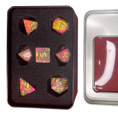 Dé Set de 7 Dés - Pierre Semi Précieuse - Rouge, Jaune et Turquoise