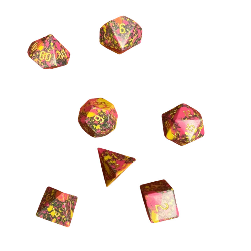 Dé Set de 7 Dés - Pierre Semi Précieuse - Rouge, Jaune et Turquoise