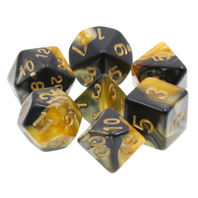 Dé Set de 7 Dés Originaux - Noir et Jaune Mélange de Couleurs