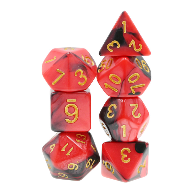 Dé Set de 7 Dés Originaux - Rouge et Noir Mélange de Couleurs