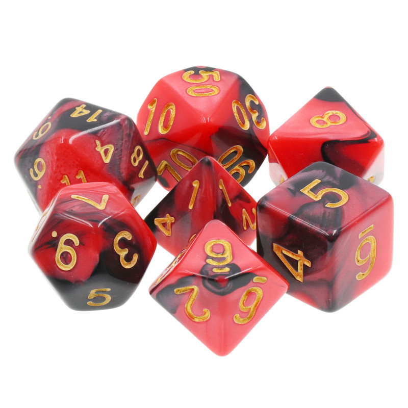 Dé Set de 7 Dés Originaux - Rouge et Noir Mélange de Couleurs