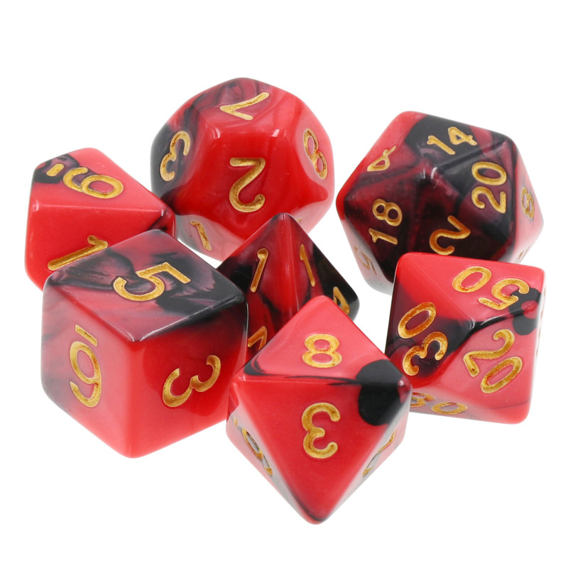 Dé Set de 7 Dés Originaux - Rouge et Noir Mélange de Couleurs