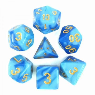 Dé Set de 7 Dés Originaux - Fusion Bleu Ciel et Bleu