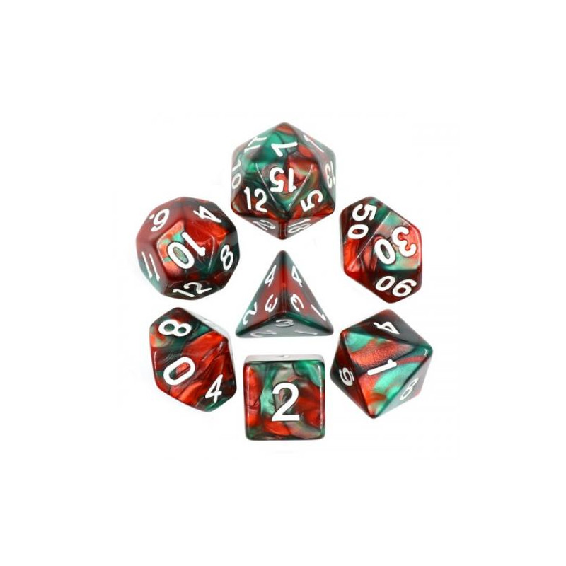 Dé Set de 7 Dés Originaux - Fusion Vert et Rouge