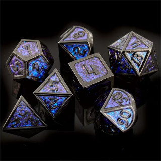 Dé Set de 7 Dés Métal - Retro Noir et Violet Paillette