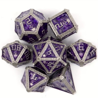 Dé Set de 7 Dés Métal - Crâne Argent et Violet