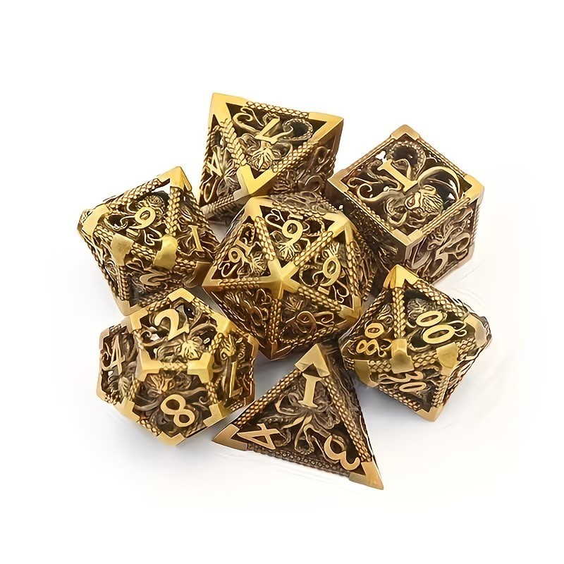 Dé Set de 7 Dés Métal Creux - Cthulhu Or Sombre
