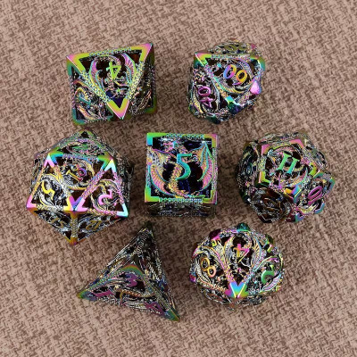 Dé Set de 7 Dés Métal Creux - Dragon Etincelant