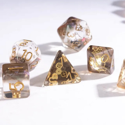 Dé Set de 7 Dés - Résine Gamme Insert Engrenage Pailleté