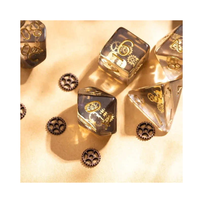 Dé Set de 7 Dés - Résine Gamme Insert Engrenage Pailleté