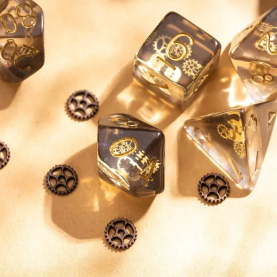 Dé Set de 7 Dés - Résine Gamme Insert Engrenage Pailleté
