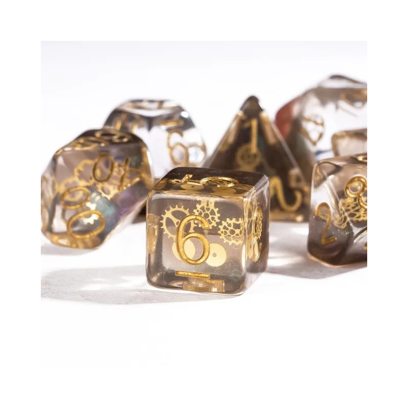 Dé Set de 7 Dés - Résine Gamme Insert Engrenage Pailleté
