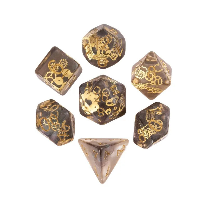 Dé Set de 7 Dés - Résine Gamme Insert Engrenage Pailleté