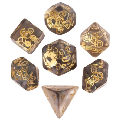 Dé Set de 7 Dés - Résine Gamme Insert Engrenage Pailleté