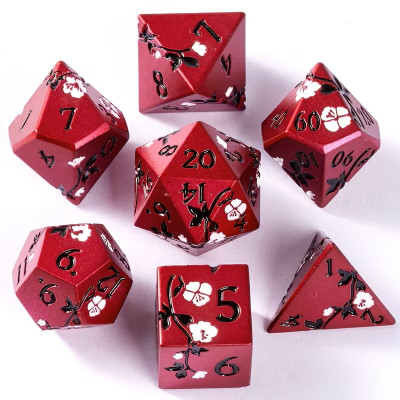 De Set de 7 Dés Métal Rouge - Fleur Cerisier