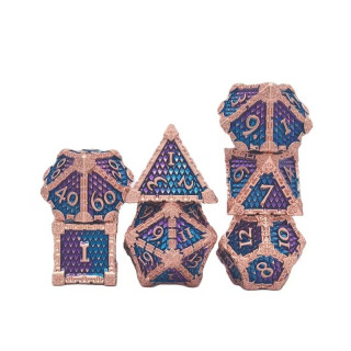 De Set de 7 Dés Métal Ecaille Enchaînée - Bleu et Violet