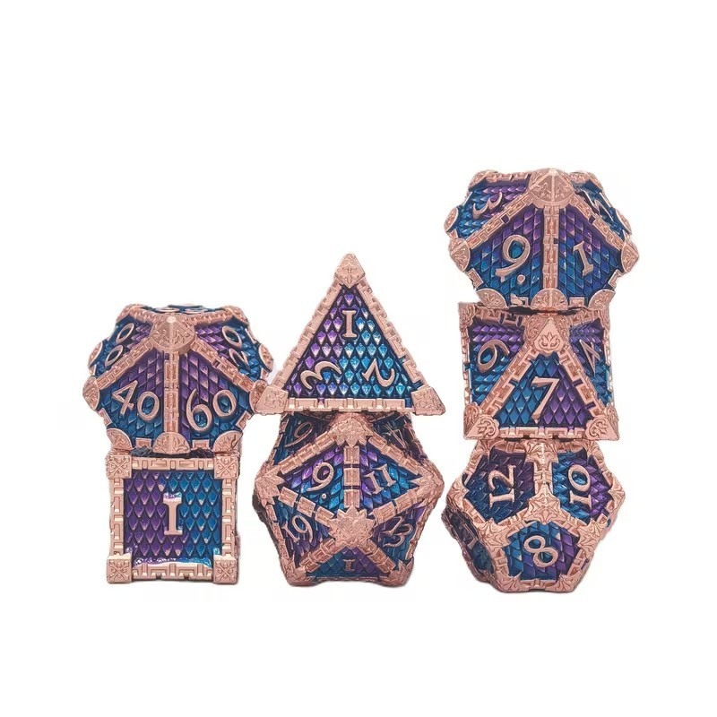 De Set de 7 Dés Métal Ecaille Enchaînée - Bleu et Violet