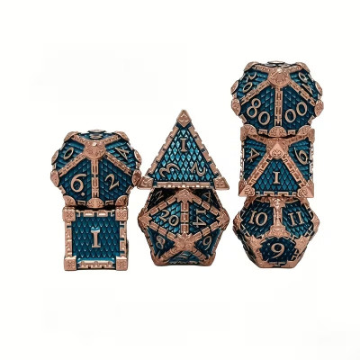 De Set de 7 Dés Métal Ecaille Enchaînée - Bleu