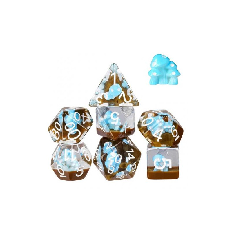 Dé Set de 7 Dés - Résine Gamme Insert Champignons Bleus