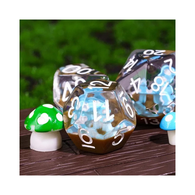 Dé Set de 7 Dés - Résine Gamme Insert Champignons Bleus