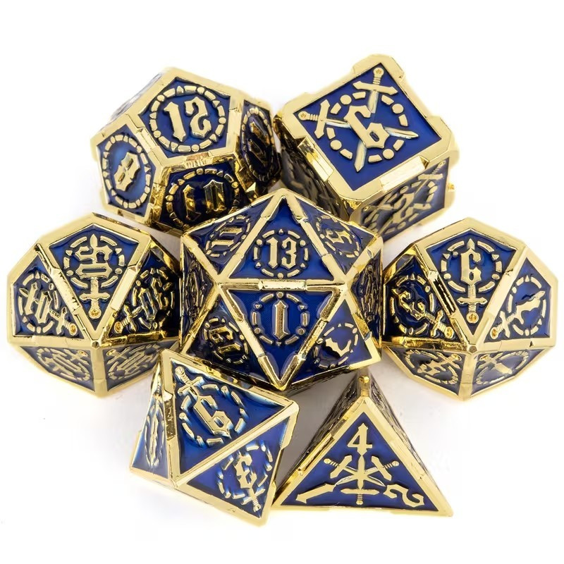 Dé Set de 7 Dés Métal - Sword Dorée Fond Bleu