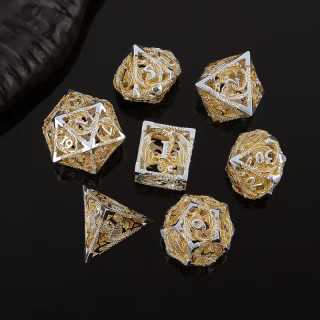 Dé Set de 7 Dés Métal Creux - Dragon Jaune Argenté