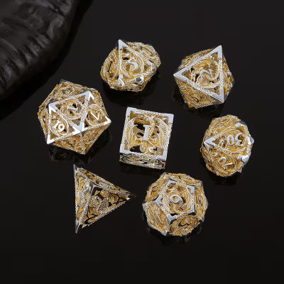 Dé Set de 7 Dés Métal Creux - Dragon Jaune Argenté